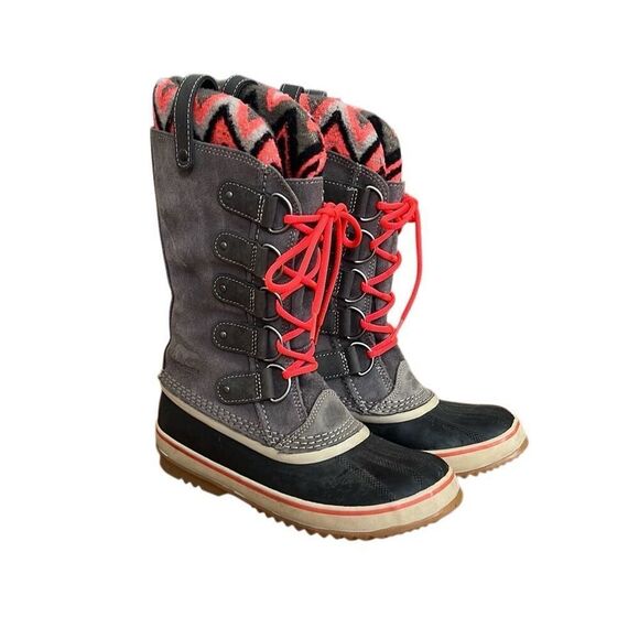 Sorel Joan Of Arctic Knit II Waterproof Rain Snow Winter Boots Gray Pink Size 8. - Picture 1 of 6